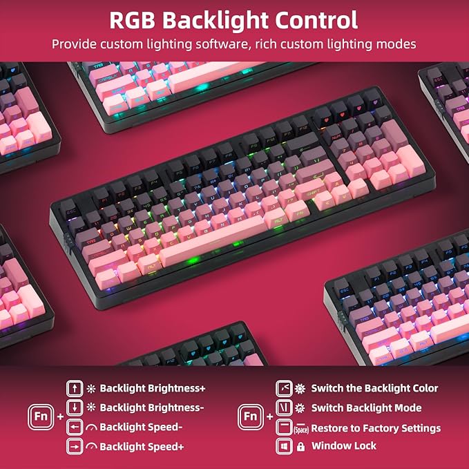 ZORNHER ZH980 Mechanical Keyboard Wireless,95% Pink Creamy Keyboard with Number Pad,Gaming Keyboard with Number Pad,Lighted Up PBT Keycaps,Creamy Sounding Linear Switches,Full Size