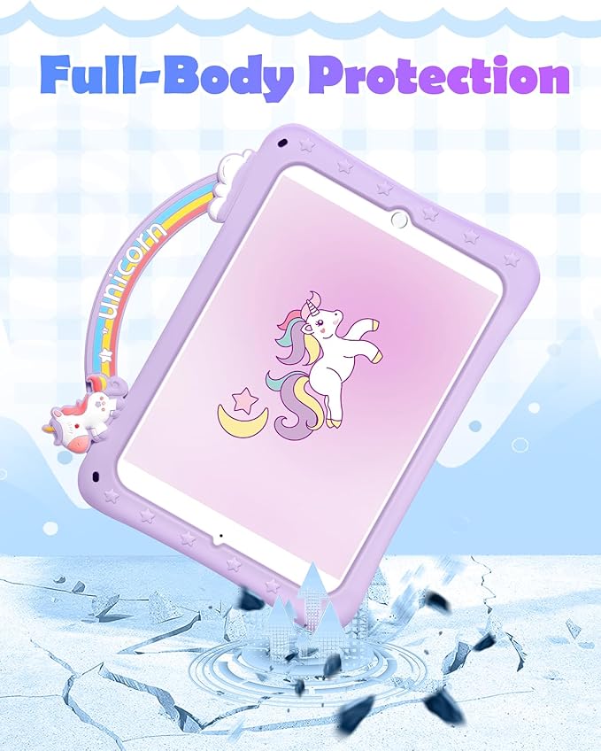 Wazzasoft for iPad Mini 1/2/3 Case 7.9 Inch for Girls Cute Girly Cartoon Kawaii Pretty Purple Design Cover with Stand & Strap Unique Women Teens Silicone Funda for Apple iPad Mini 3rd/2nd/1st Gen 7.9"