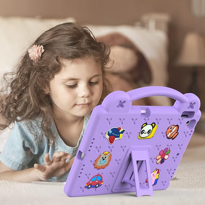 Dteck for iPad 9th/8th/7th Generation 10.2" Kids Case,Cute Panda Shockproof Rugged Lightweight Convertible Handles Stand Kid Friendly Case with Pencil Holder for iPad 10.2 2021/2020/2019,Light Purple