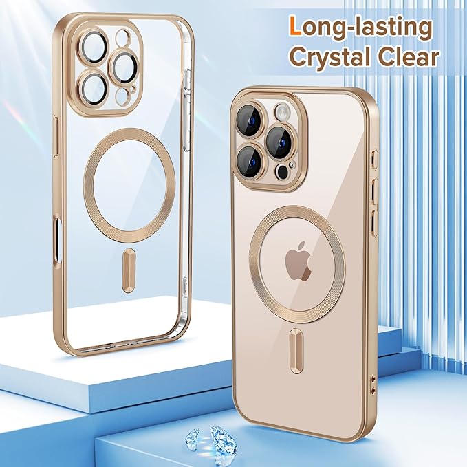 Hython Magnetic Clear for iPhone 16 Pro Max Case with Camera Lens Protector [Compatible with MagSafe] Plating Edge Slim Soft TPU Cover Protective Phone Case for 16 Pro Max 6.9", Matte Desert Brown