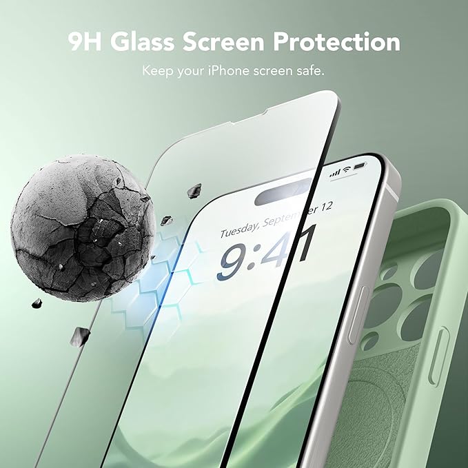 Magnetic for iPhone 15 Pro Max Case, Compatible with MagSafe, [Full Camera Protection][Screen Protector] Silicone Shockproof Protective Phone Case for iPhone 15 Pro Max 6.7", Light Cyan