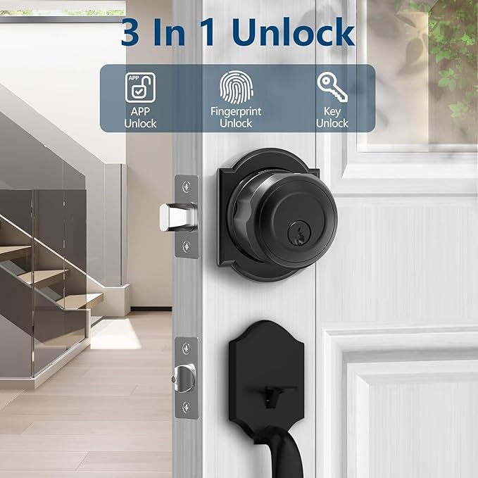 GeekTale Fingerprint Deadbolt, Fingerprint Door Knob, Smart Deadbolt Lock, Smart Door Lock, Twist to Lock&Unlock, Keyless Entry Door Lock with App, for Front Door, Garage, Easy Installation