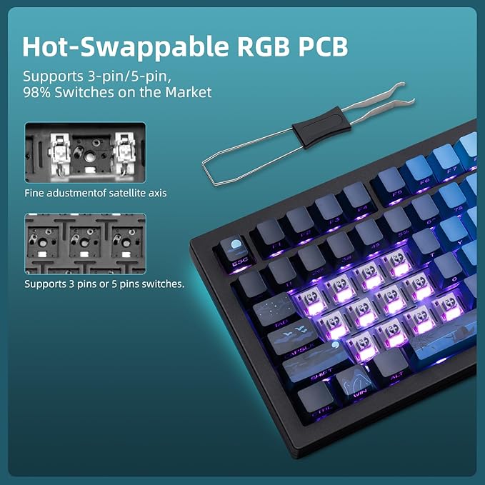 ZORNHER ZH870 Wireless Mechanical Gaming Keyboard,80% Blue Custom Creamy Sound Keyboard with Lighted Up Dye Sublimation PBT Keycaps,Pre-lubed Linear Switches,Hot-Swappable,RGB Backlit