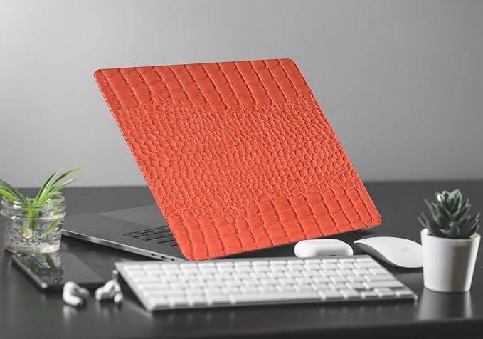 Compatible with Crocodile MacBook Air 13 inch Case 2021 2020 2019 2018 M1 A2337 A2179 A1932, Textured Elegant Luxury Aligator Skin Snakeskin PU Leather Hard Shell & Keyboard Cover, Orange