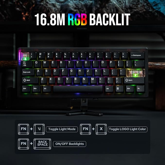 MechLands CIDOO QK61 V2 VIA Programmable 60% Compact Keyboard, USB-C/BT5.0/2.4Ghz Wireless, Hot Swappable Custom Mechanical Keyboard with Gasket Mounted, PC Plate, 3000mAh Battery for Win/Mac (Black)