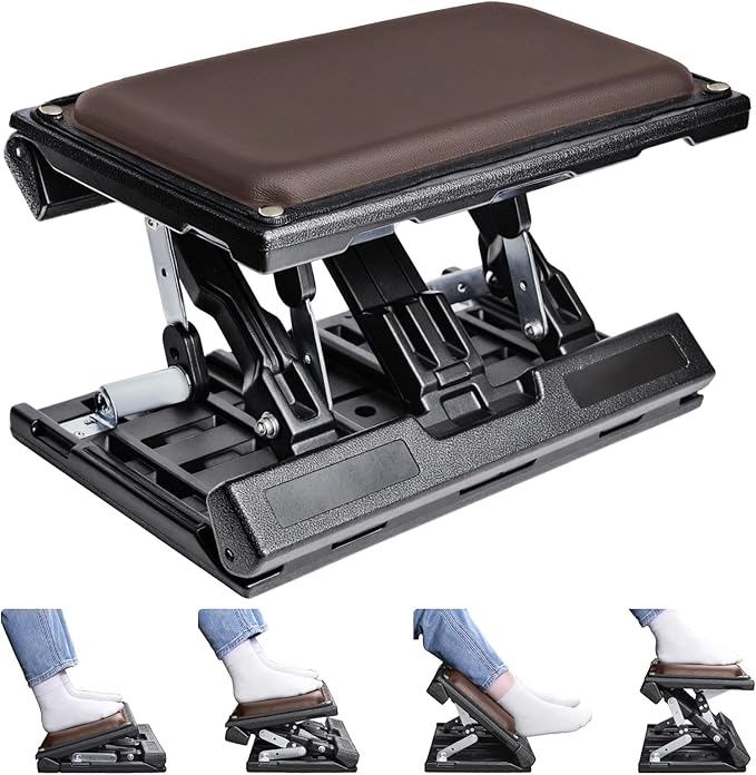 Scalebeard Foot Rest for Under Desk at Work,Height Adjustable Infinite Angle Under Desk Footrest,Ergonomic Foot Stool for Office,Gaming,Computer,Removable Pad Leg Rest with Massage Beads,All-Season
