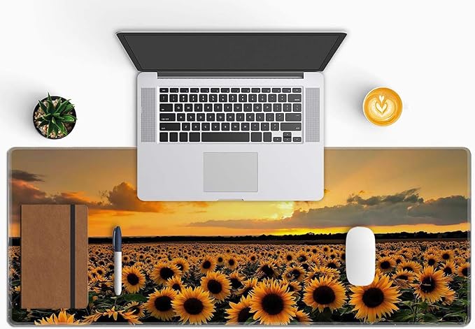 Sunflower Field Extended Big Mouse Pad Large,XL Gaming Mouse Pad Desk Pad,31.5x11.8inch Long Computer Keyboard Mouse Mat Mousepad with 3mm Non-Slip Base and Stitched Edge for Home Office Work