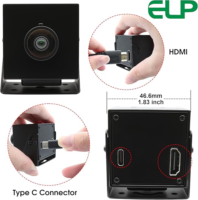 ELP 4K HDMI USB Camera Wide Angle PC Webcam 2X Digital Zoom H.264 8mp USB Security Camera (200degree Fisheye Lens)