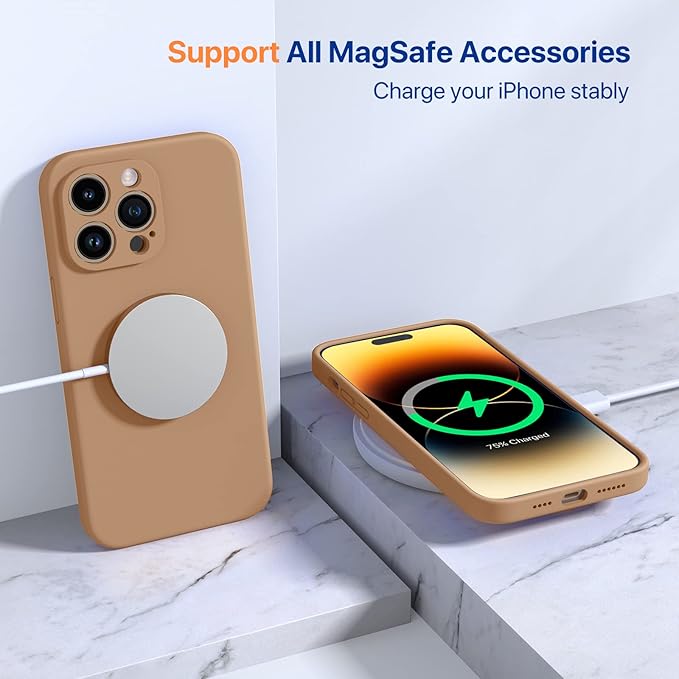 Miracase Designed for iPhone 14 Pro Max Phone Case with Screen Protector,[Upgraded Enhanced Camera Protection],Shockproof Liquid Silicone Case with Microfiber Lining,6.7 inch, Chocolate