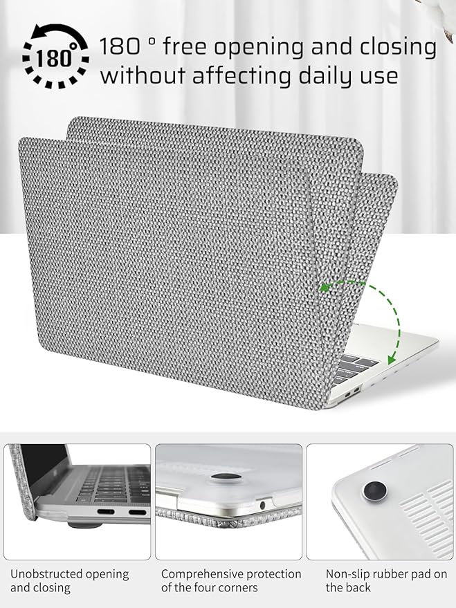 Seorsok Compatible with MacBook Pro 13 inch Case M2 2023,2022,2021-2016 A2338 M1 A2251 A2289 A2159 A1989 A1708 A1706,Elegant Leather Plastic Harld Case&Keyboard Cover,Grey Woven Fabric No Logo Cutout