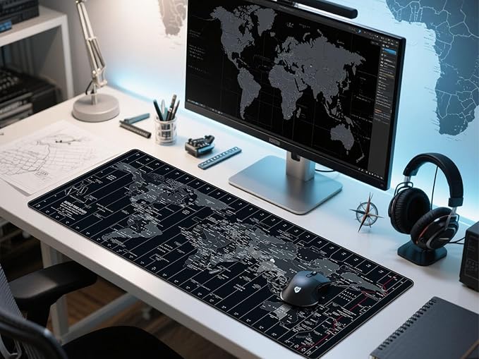 Large Mouse Pad 35.4x15.7 Inch World Map - XXL Gaming Desk Mat with Non-Slip Rubber Base, Stitched Edges | Keyboard and Mouse Pad for Gaming/Office | Portable Desk Pad