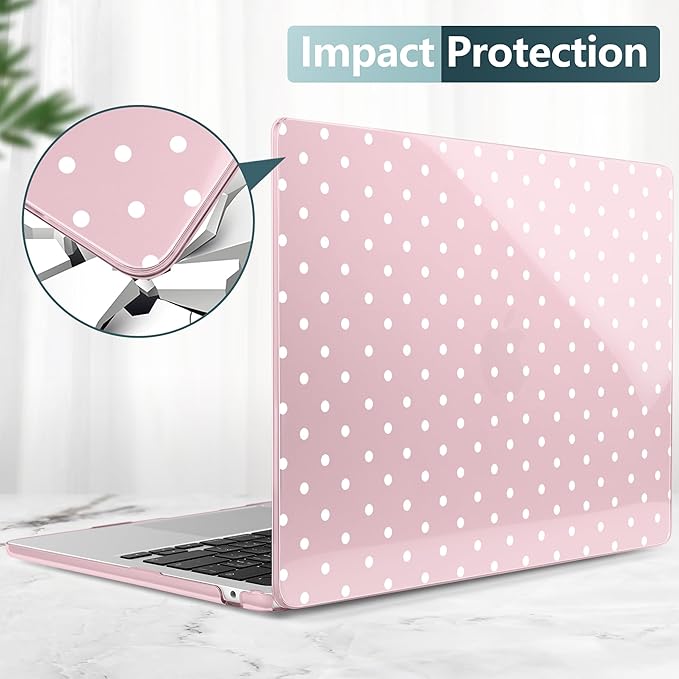 DONGKE Compatible with M5 MacBook Air 15 inch Case 2026 2025-2023 A3448 A3241 A3114 A2941 M4 M3 M2 Liquid Retina Display Touch ID, Protective Hard Shell Cover & Keyboard Skin - White Polka Dots