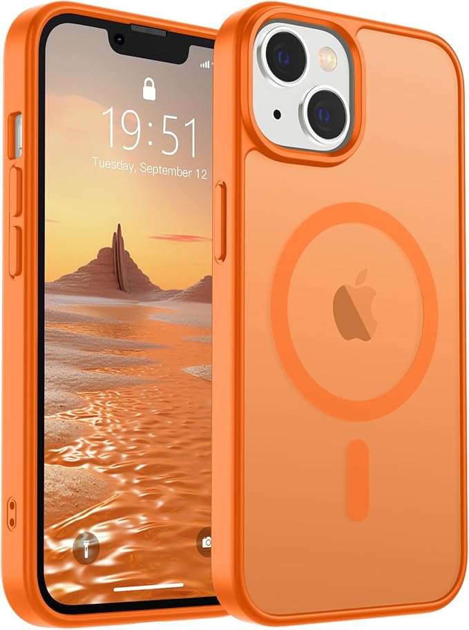 SUPFINE Magnetic for iPhone 14 Case & iPhone 13 Case (Compatible with MagSafe)(Military Grade Drop Protection) Translucent Matte Shockproof Phone Cover,Starry Orange