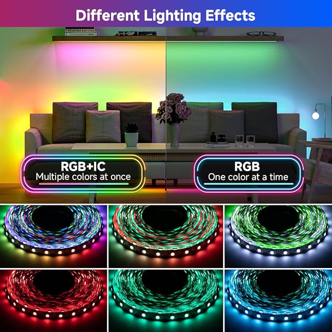 BTF-LIGHTING WS2812B IC RGB LED Strip,UL Listed,Pure Gold Wires,DC5V 3.28FT 60LED 5050SMD,Individually Addressable,Flexible for DIY Chasing Full Color Project,3M Tape,IP30(No Adapter or Controller)