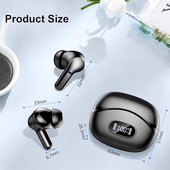 Wireless Earbuds, 48Hrs 2026 Bluetooth Headphones, Hi-Fi Stereo Deep Bass Ear Buds, ENC Noise Cancelling Mic, Clear Calls, IP-X7 Waterproof, USB Sport Earphones in Ear for Phones Laptop Pad, Black