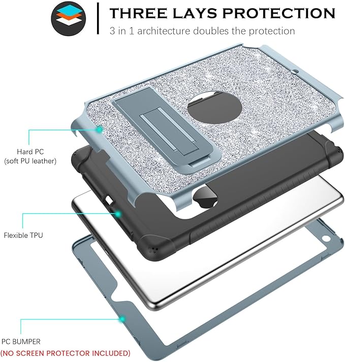YINLAI Case for iPad 6th Generation,iPad 5th Generation Case,iPad 9.7 Case,Glitter Women Shockproof Drop Protection Cover with Kickstand iPad 9.7 inch iPad Air2 A1893/A1954/A1822/A1823,Titanium Blue