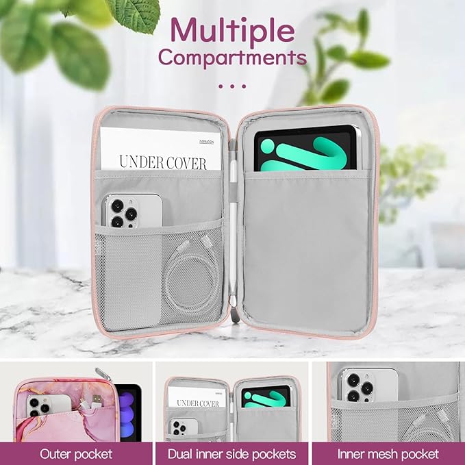 Dadanism 8-9 Inch Tablet Sleeve Bag Carrying Case for iPad mini 7th/6th 8.3", iPad mini 7.9", Galaxy Tab A7 Lite/A9 8.7", ‎Remarkable Paper Pro Move 7.3" 2025, Tab M8 8", Tab M9 9", Cloudy Pink