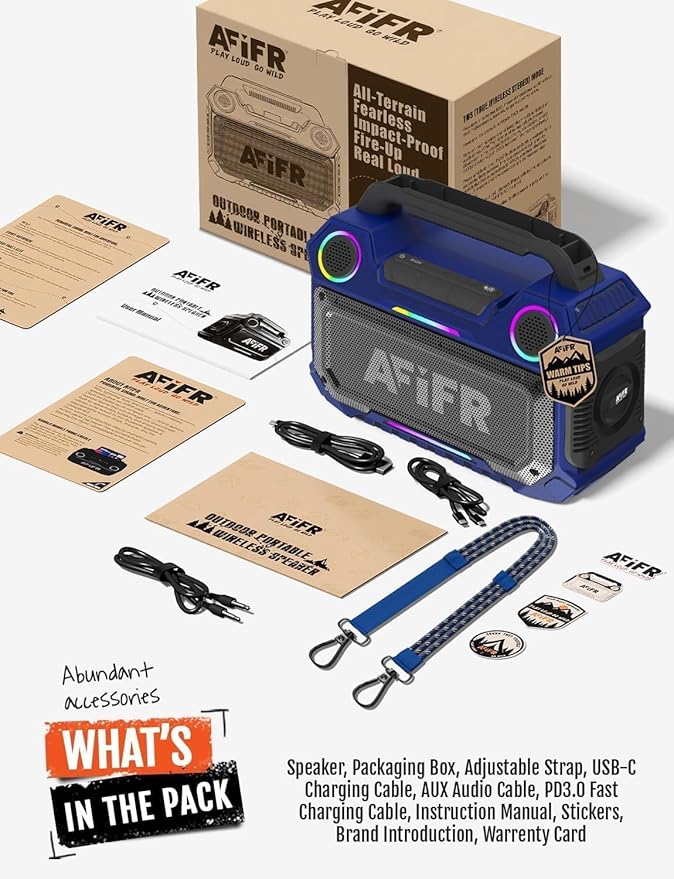 Outdoor Bluetooth Speaker, 160W Loud Bass! Rugged, IP67 Waterproof, 24H Playtime with Lights, Wireless TWS Pairing Portable Speakers for Party, Outsides, Travel, Beach, Garage(Tide Blue)