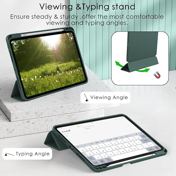 ZryXal iPad Pro 11 Inch Case (M5) 2025/ (M4) 2024 (Model: A2836/A2837/A3006), Trifold Stand Smart Cover with Pencil Holder and Soft TPU Back, Auto Wake/Sleep (Update Midnight Green)