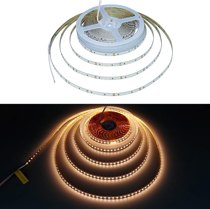 24V 32.8ft(10M) LED Strip Light Warm White 3000K 1200LEDs 2835 SMD 90W High Brightness 7200LM No-Waterproof IP20 Flexible Ribbon for Kitchen Backyard Hallways Stairs Decoration(No Power Supply)