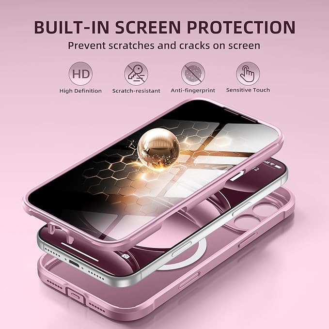 BERFY for iPhone 17 Pro Max Case, Compatible with MagSafe, Built-in Privacy Screen Protector, Camera Protection, Shockproof Full Body Phone Case 6.9", Translucent Palevioletred
