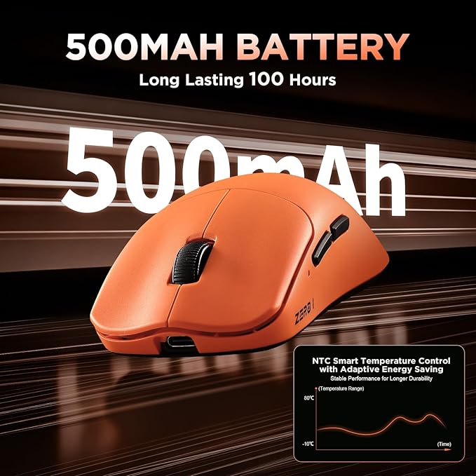 Zero 1 Pro Gaming Mouse,55g Ultralight Wireless Mouse, PAW3311 12K DPI, Tri-Mode 2.4G/Bluetooth/USB-C,Programmable Ergonomic Design,for Laptop/PC/Mac(Orange)