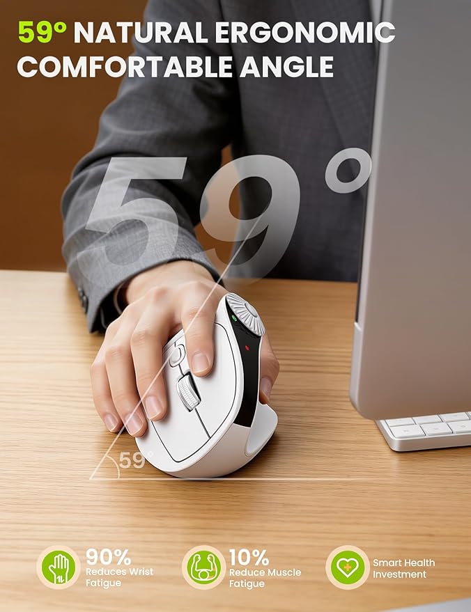 SABLUTE MAM51 Ergonomic Mouse Wireless with 3-in-1 Quick-Switch Scroll Wheel, Vertical Mouse with 4000 DPI, 8 Buttons Wireless Computer Mouse, 2.4Ghz/Bluetooth Mouse for Laptop and Desktop-White