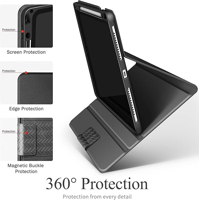 auaua Case for iPad Pro 12.9 6th/5th/4th/3rd Generation 2022/2021/2020/2018, Slim Durable Leather Stand Cover with Pencil Holder, Auto Sleep/Wake (Grey)