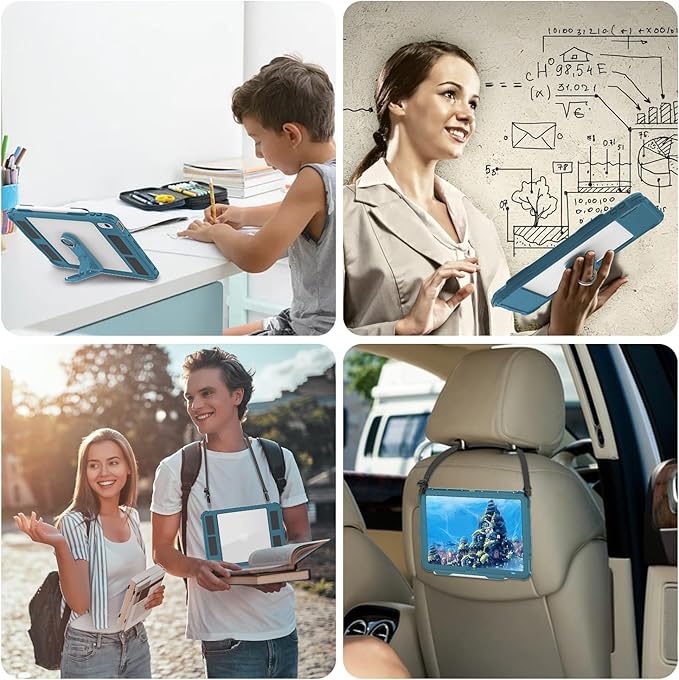 Table Waterproof Case Compatible with iPad (A16) 11th 2025/10th Gen 10.9 inch, Shockproof Drop Proof Full Body Cover Built-in Screen Protector, Pencil Holder, Stand, Shoulder Strap Teal
