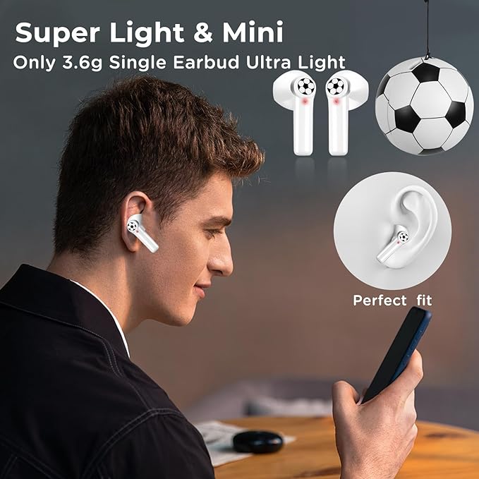 2Pack New Wireless Earbuds Kids with Football Charging Box,Comfortable Fit Ergonomic Design Ear Buds with 40Hrs Playtime,Wireless Bluetooth Earphone for Android iOS Cell Phone Computer Laptop