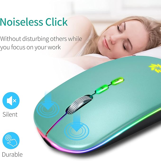 KBCASE Wireless Mouse, LED Wireless Mouse for Laptop, Slim Silent Mouse 2.4G Rechargeable Wireless Computer Mouse for Laptop, MacBook, iPad, Chromebook, with USB & Type-c Receiver
