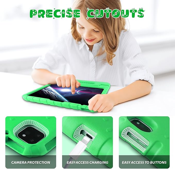 for iPad Pro 13 inch Case 2024, Shockproof Kids iPad 13 Pro Case, Protective Cover for iPad Pro 13 M4 with Pencil Holder, Anti-Slip Handle Stand, Green