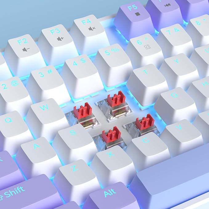 MageGee 75% Mechanical Gaming Keyboard, Red Switch, LED Blue Backlit, 87 Keys Compact TKL Wired Computer Keyboard for Windows Laptop PC Gamer - White/Purple