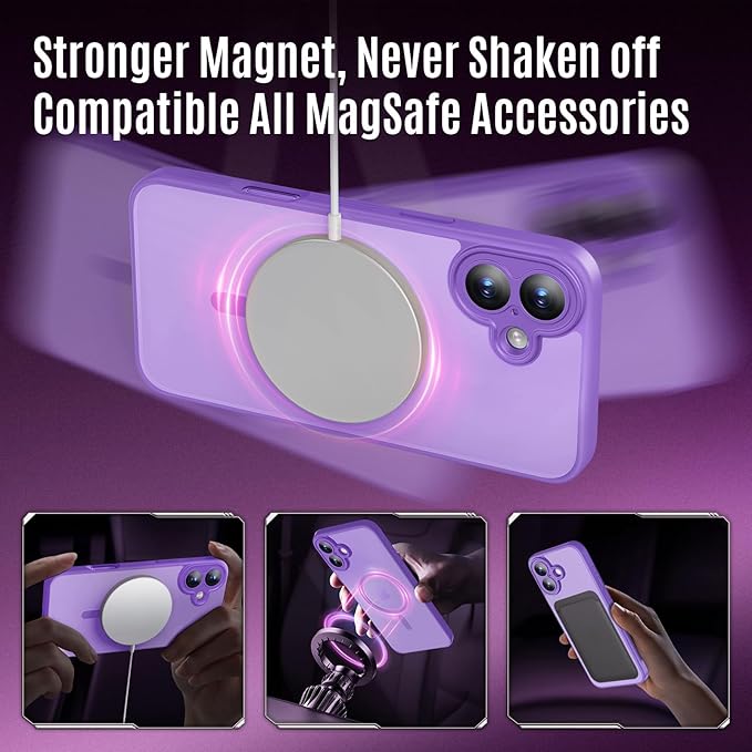 Symcele Designed for iPhone 16 Case, Compatible with MagSafe, with Privacy Screen Protectors X2, [Camera Protection] [15FT Military Drop Protection] Shockproof Phone Case, 6.1", Light Purple