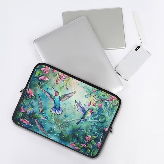 Hummingbird Flower Computer Sleeve for Women Laptop Sleeve 10 inch Neoprene Laptop Covers with Padded Compartment Lap Top Case Computer Carrying Bag