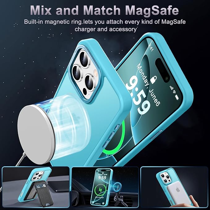 Newfuture Designed for iPhone 16 Pro Case with Magnetic [13 FT Military Drop Protection] [Compatible with Magsafe] Slim Translucent Matte Shockproof with Anti-Fingerprint Phone Case,Lake Blue