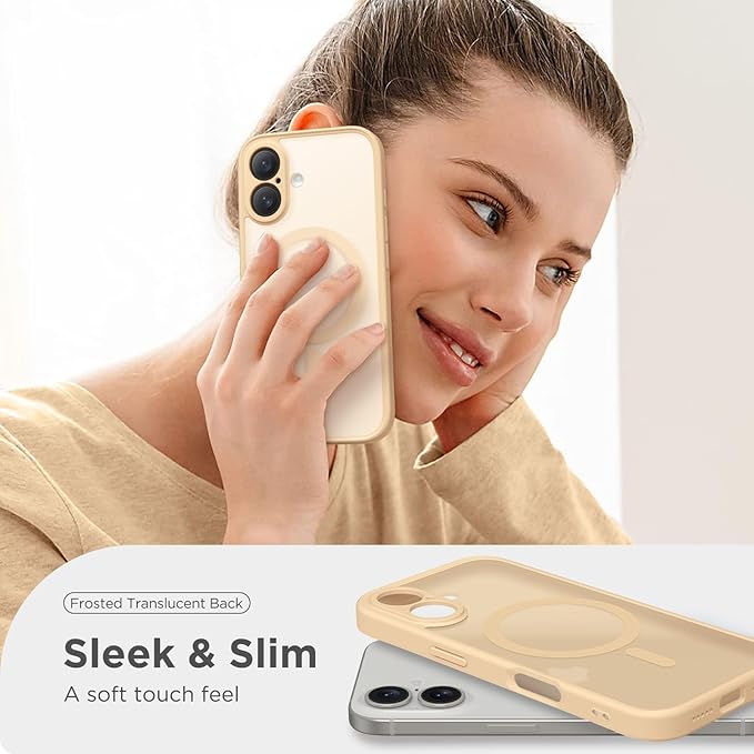 CAPRARO Magnetic Compatible with iPhone 16 Case, Upgraded [Full Camera Protection] [Compatible with MagSafe] Protective Translucent Matte Women Girl Phone Case Cover, Tangerine