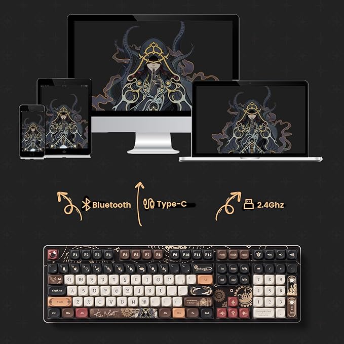 Akko Wireless Gaming Keyboard The Lord of Mysteries 5108B Plus Hot-Swappable Tri-Mode Mechanical Keyboard RGB Backlight, Piano Pre Lubed Switch
