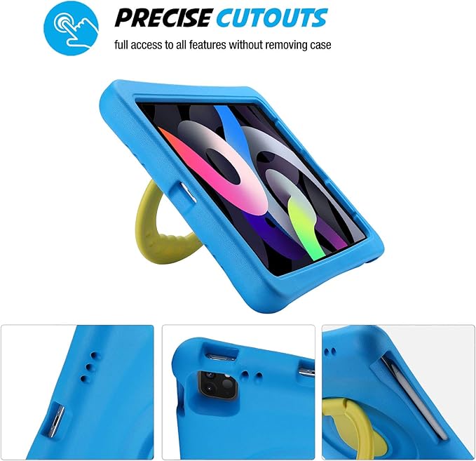 ProCase Kids Case for iPad Air 10.9" 5th Gen 2022/4th Gen 2020/iPad Pro 11 2020/2018, Shockproof Rotate Handle Fold Stand Lightweight Kids Friendly Case –Blue