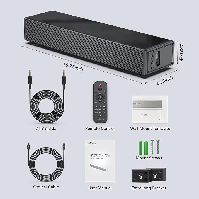 LARKSOUND 2.1 CH Sound Bar with Built-in Subwoofer, Small Soundbar for TV, PC, Gaming, Mini TV Speaker with Bluetooth/HDMI ARC/Optical/AUX/USB Connections