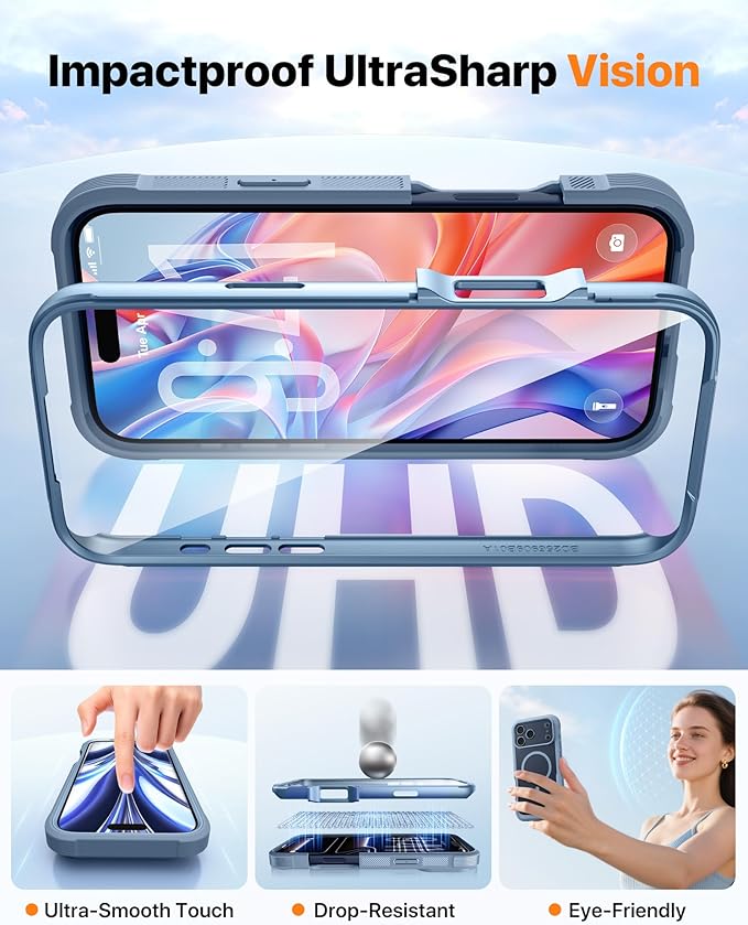 Diaclara Magnetic Designed for iPhone 17 Pro Case 6.3 Inch Full Body Bumper,[Compatible with MagSafe] Military Drop Proof Cover with Built-in Touch Sensitive Anti-Scratch Screen Protector, Blue