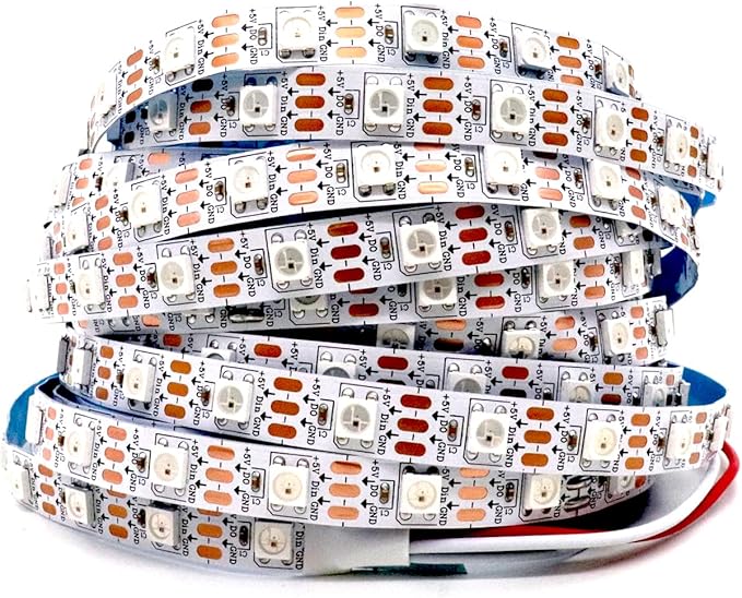 WS2812B LED Strip Individual Addressable Light WS2811 IC WS2812 60Pixels/m SMD 5050 RGB Pixel Strip DC5V (16.4FT 300LEDS Non-Waterproof, White PCB)