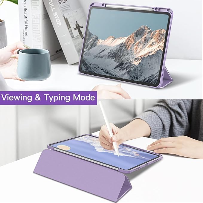 JETech Case for iPad Pro 13-Inch M5/M4 (2025/2024) with Pencil Holder, Clear Transparent Back Shell Slim Stand Shockproof Tablet Cover, Auto Wake/Sleep (Purple)