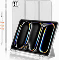iMieet Case for iPad Pro 11 Inch (M5) 2025 /(M4) 2024 5th Gen, Trifold Stand Smart Cover with Pencil Holder and Soft TPU Back, Auto Wake/Sleep (Light Gray)
