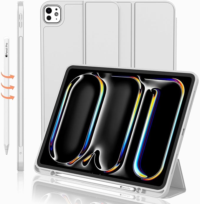 iMieet Case for iPad Pro 11 Inch (M5) 2025 /(M4) 2024 5th Gen, Trifold Stand Smart Cover with Pencil Holder and Soft TPU Back, Auto Wake/Sleep (Light Gray)