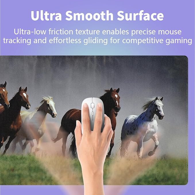 Large Gaming Mouse Pad (31.5" x 15.8") - American Quarter Horses Prairie Animals Galloping Through The Mist Scene, Extra XXL Office Accessories, Premium Stitched Anti-Slip Office Desk Mat