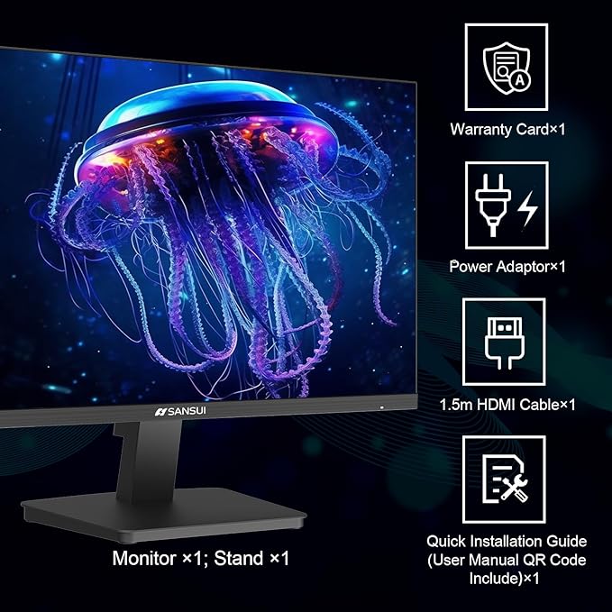 SANSUI 27 Inch Computer Monitor 120Hz, FHD 1080P Flat Monitor, HDMI DP Ports FreeSync, HDR, 110% sRGB, Tilt Adjustable Frameless VESA Compatible for Office and Home (ES-27F2, HDMI Cable Included)