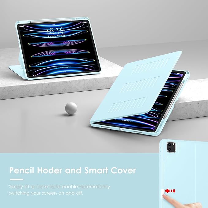 VIKESI Case for iPad Pro 12.9 6th / 5th / 4th / 3rd Generation Case 2022/2021/2020/2018,Multiple Angles Magnetic Stand Cover,Shockproof Soft Back,Pencil Holder,and Auto Sleep/Wake,LCE Blue
