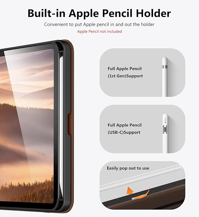 DTTO for iPad mini 7 (A17 Pro) Case, iPad mini 7th / 6th Generation Case (2024/2021), 360 Degree Rotating Premium Leather Folio Stand Cover with Pencil Holder, Dark Brown