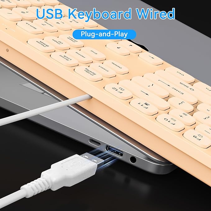 Wired USB Keyboard, Comfortable Quiet Chocolate Keys, Durable Ultra-Slim Computer Keyboard Wired(QWERTY) for PC, Windows 11/10/8/7/XP (Milk Tea, Wired Keyboard for Windows)
